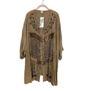 Erika Brooke Top Women 48 Brown Animal Print Velvet Boho Western Retro 80s Twee